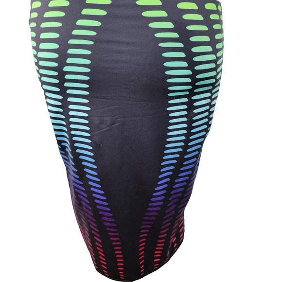 Y2K Bodycon Dress JR Medium Black Rainbow Dashes Dots Stretch Sexy Party Clubwea - Picture 10 of 15